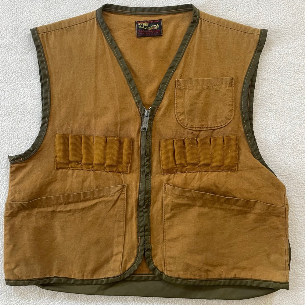 Vintage Outdoor Adventures Mens Medium Hunting Vest Brown Canvas Game Bag Pocket